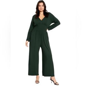 *NWT* Waist-Defined V-Neck Jumpsuit Dark Green Size 3X
